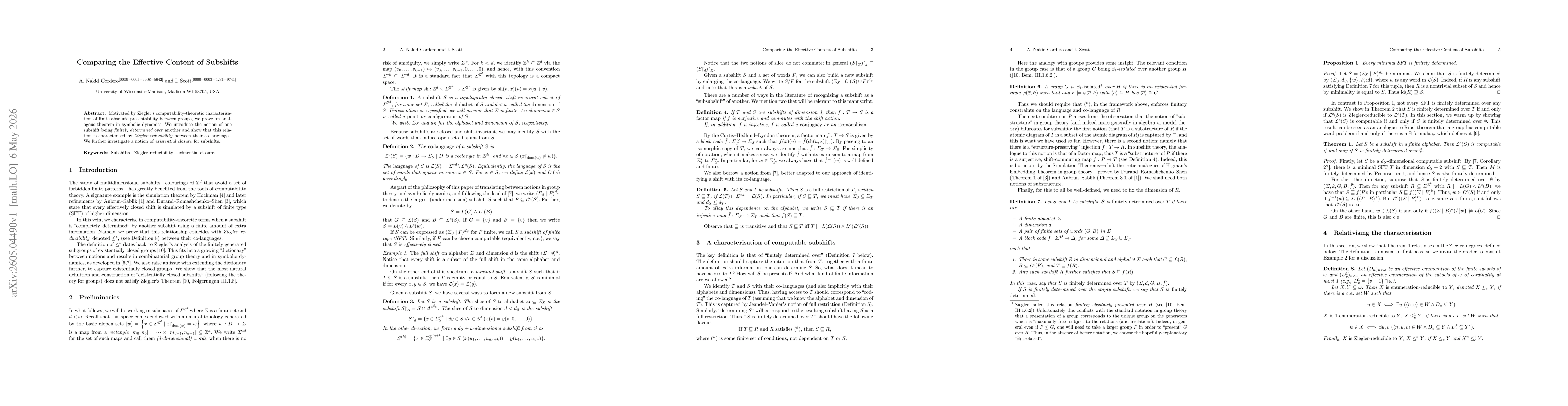 Thumbnail for Comparing the Effective Content of Subshifts