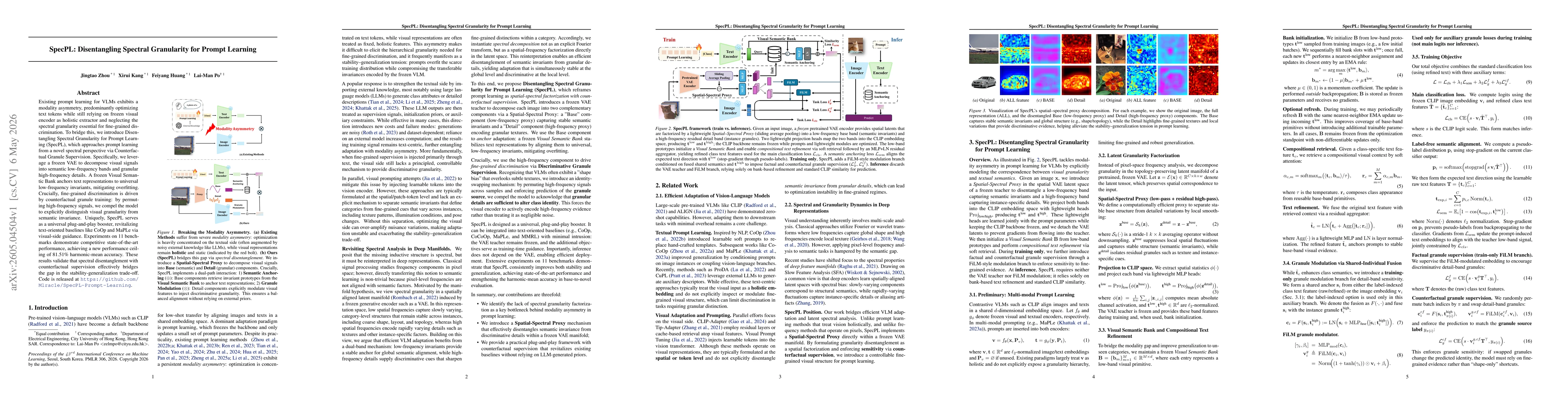 Thumbnail for SpecPL: Disentangling Spectral Granularity for Prompt Learning