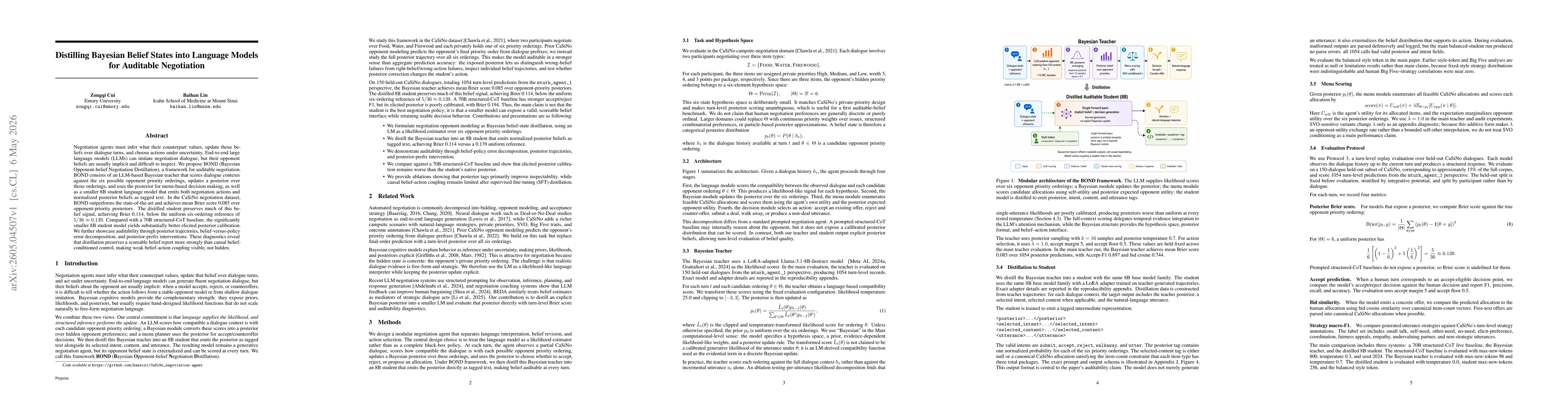 Thumbnail for Distilling Bayesian Belief States into Language Models for Auditable Negotiation