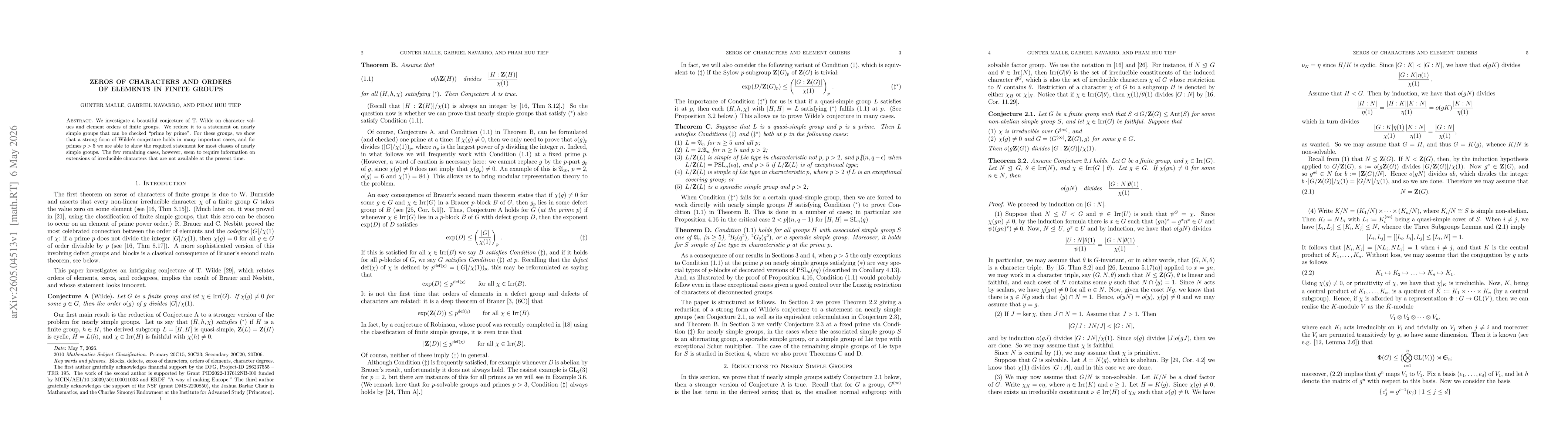 Thumbnail for Zeros of characters and orders of elements in finite groups