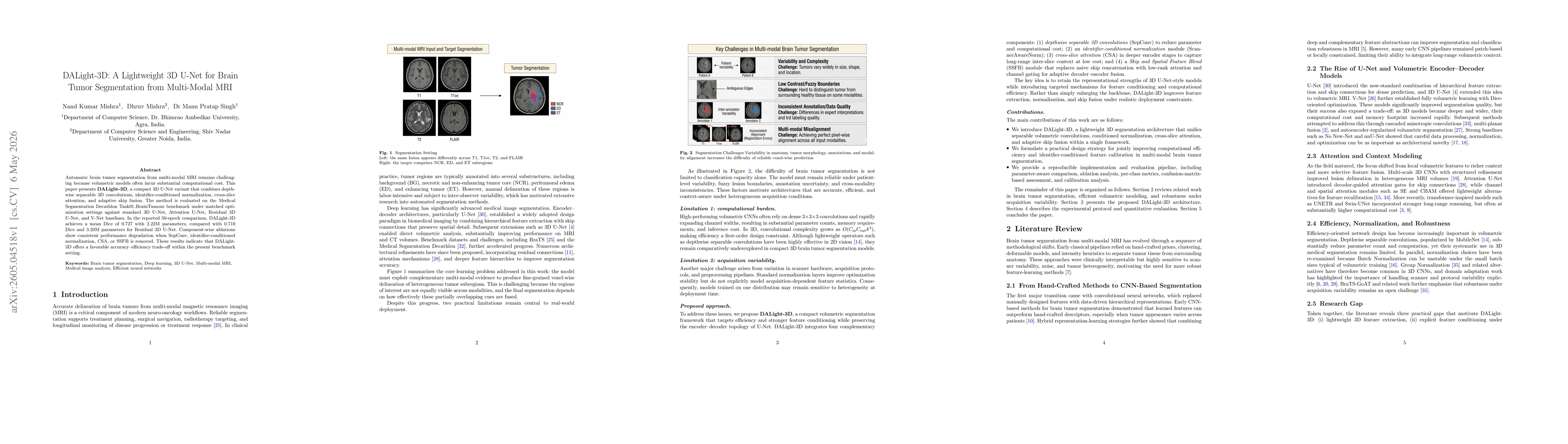 Thumbnail for DALight-3D: A Lightweight 3D U-Net for Brain Tumor Segmentation from Multi-Modal MRI
