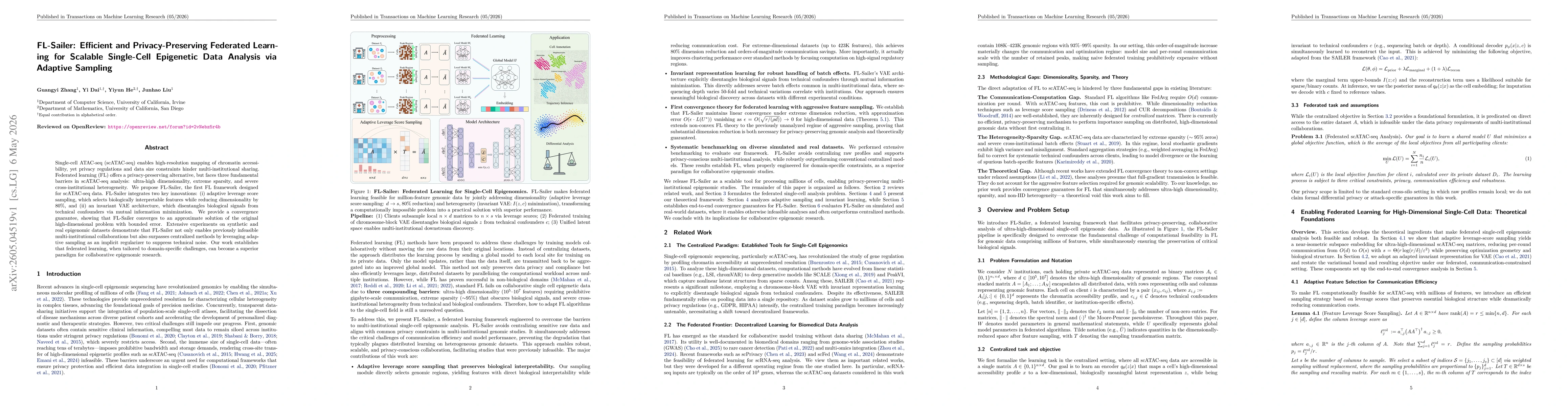 Thumbnail for FL-Sailer: Efficient and Privacy-Preserving Federated Learning for Scalable Single-Cell Epigenetic Data Analysis via Adaptive Sampling