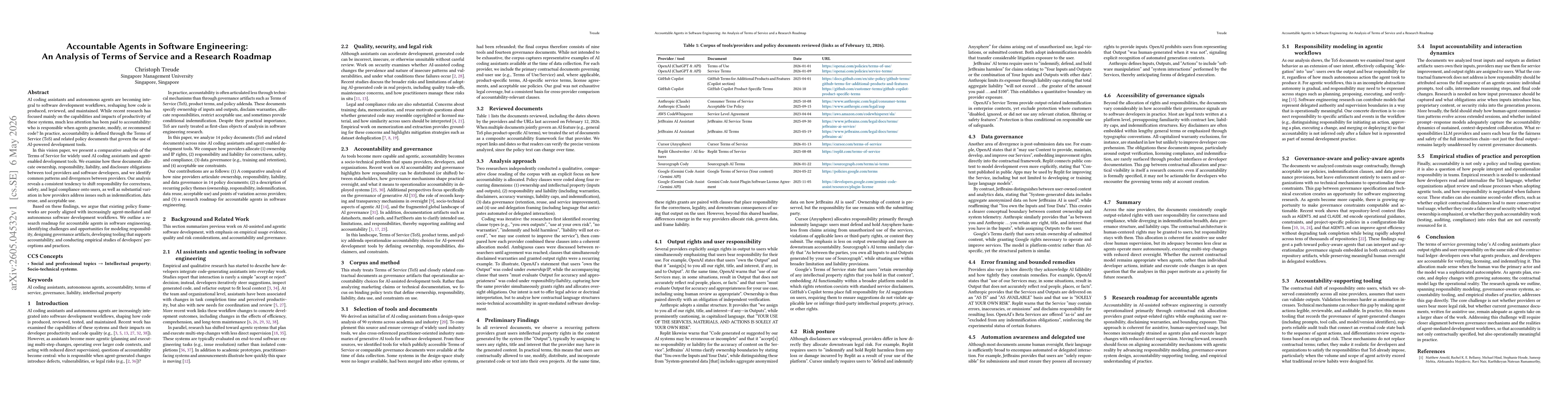 Thumbnail for Accountable Agents in Software Engineering: An Analysis of Terms of Service and a Research Roadmap