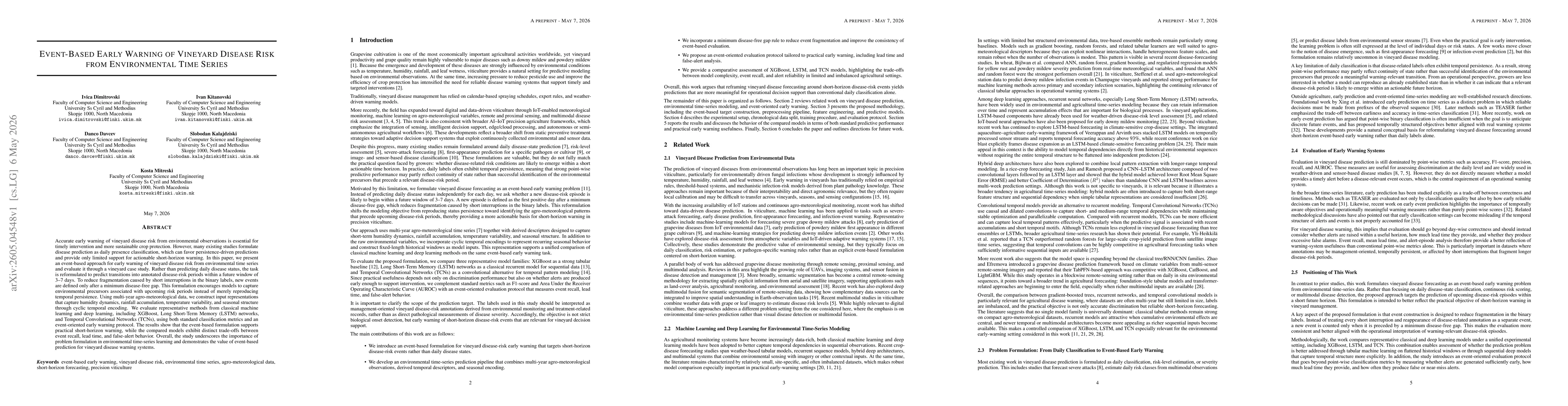 Thumbnail for Event-Based Early Warning of Vineyard Disease Risk from Environmental Time Series