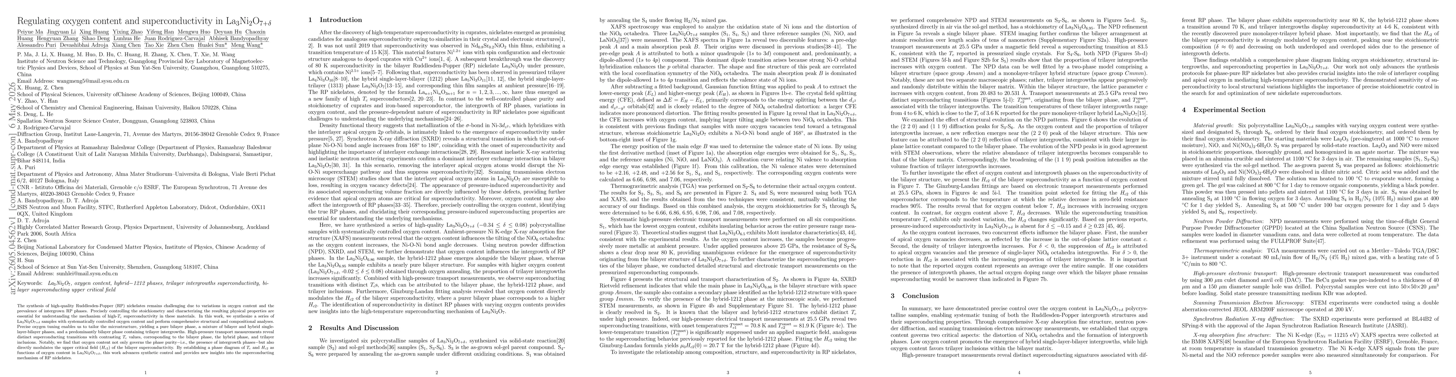 Thumbnail for Regulating oxygen content and superconductivity in La$_3$Ni$_2$O$_{7+δ}$