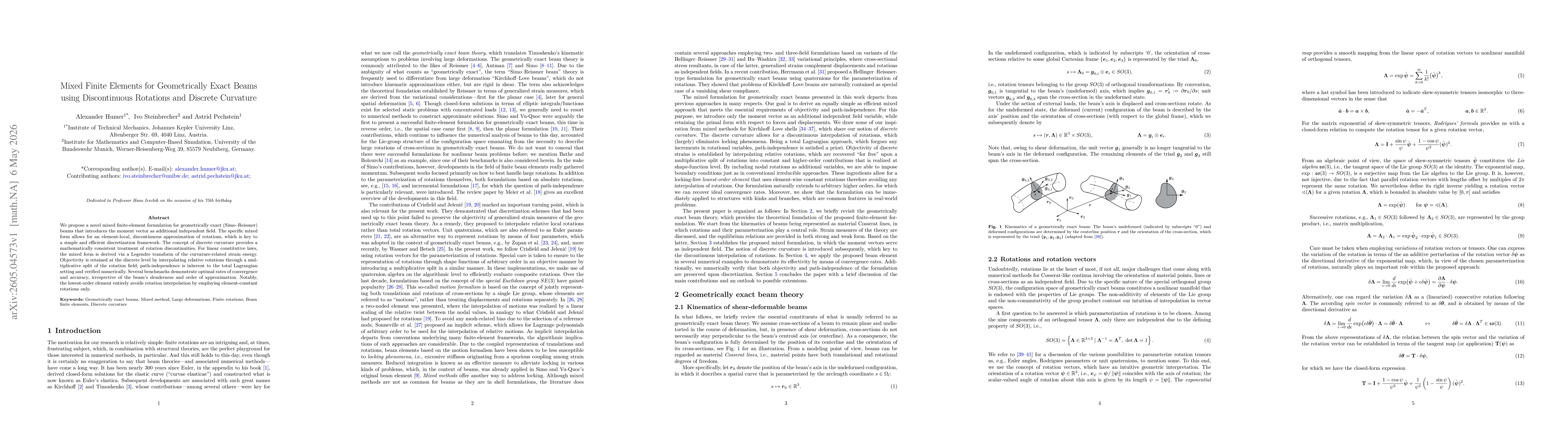 Thumbnail for Mixed Finite Elements for Geometrically Exact Beams using Discontinuous Rotations and Discrete Curvature