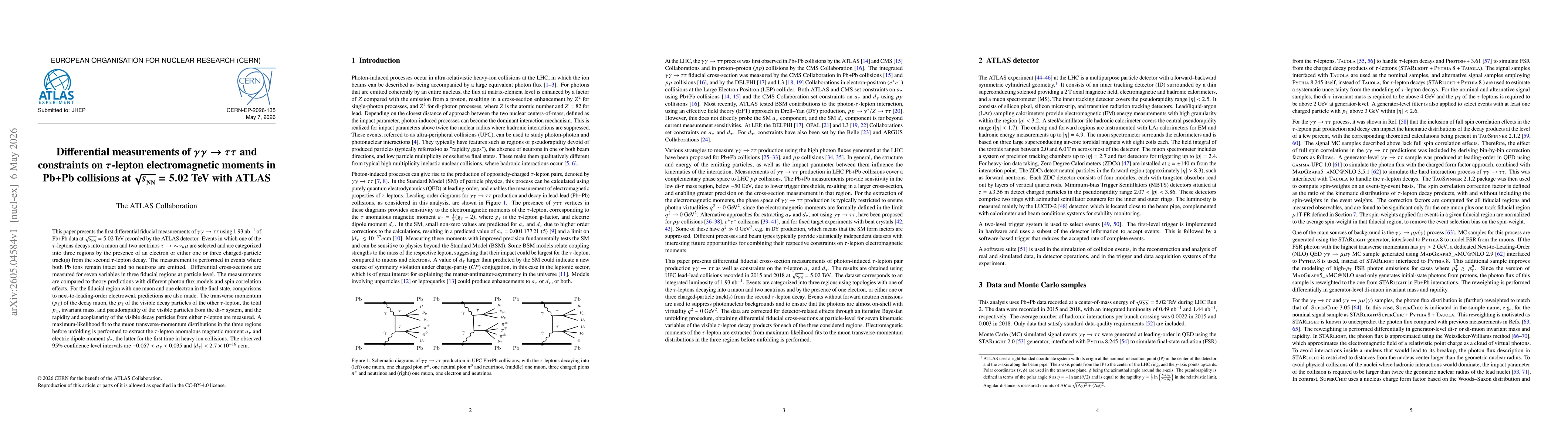 Thumbnail for Differential measurements of $γγ\toττ$ and constraints on $τ$-lepton electromagnetic moments in Pb+Pb collisions at $\sqrt{s_{_\text{NN}}} = 5.02$ TeV with ATLAS