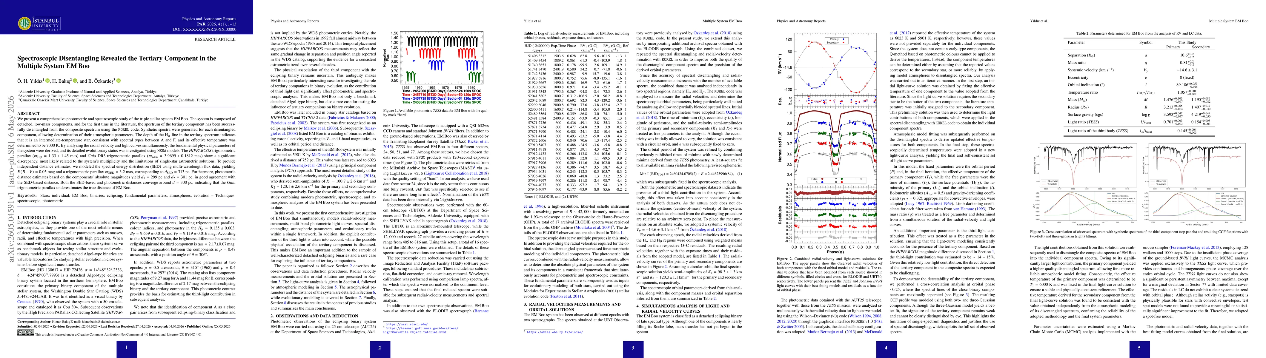Thumbnail for Spectroscopic Disentangling Revealed the Tertiary Component in the Multiple System EM Boo
