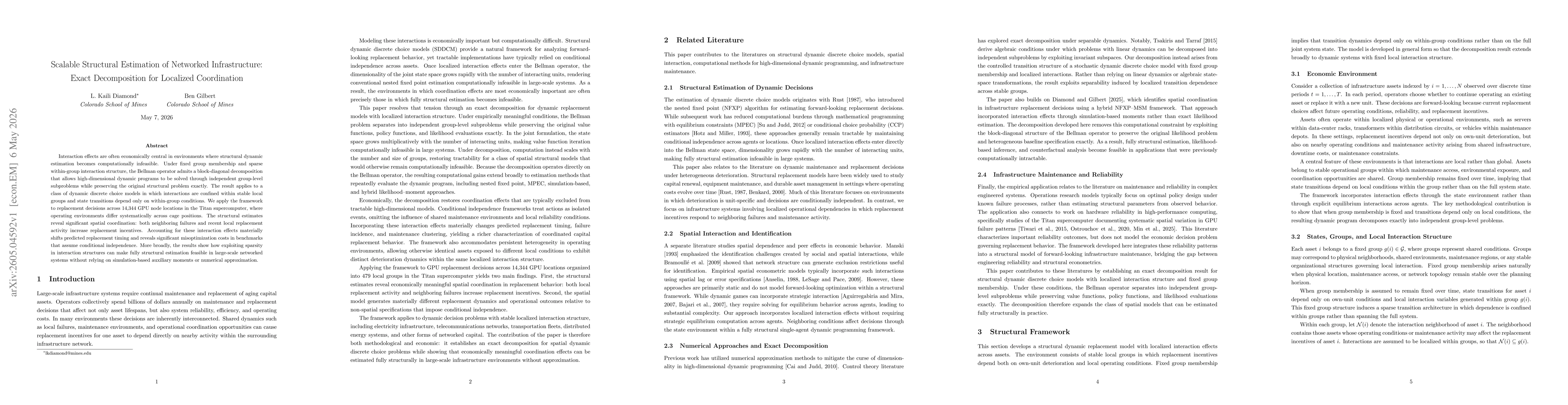 Thumbnail for Scalable Structural Estimation of Networked Infrastructure: Exact Decomposition for Localized Coordination