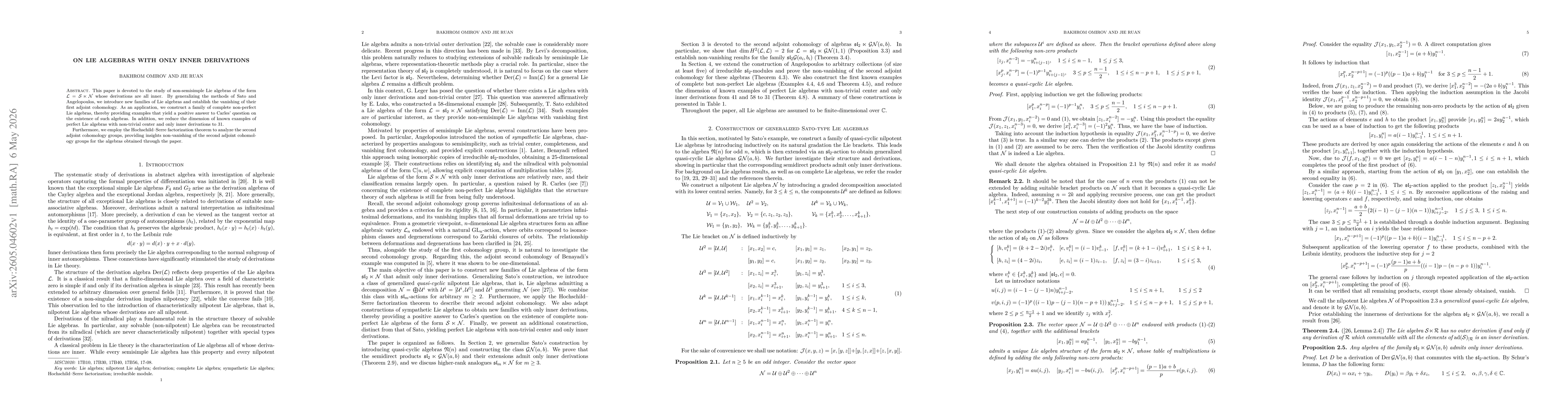 Thumbnail for On Lie Algebras with Only Inner Derivations