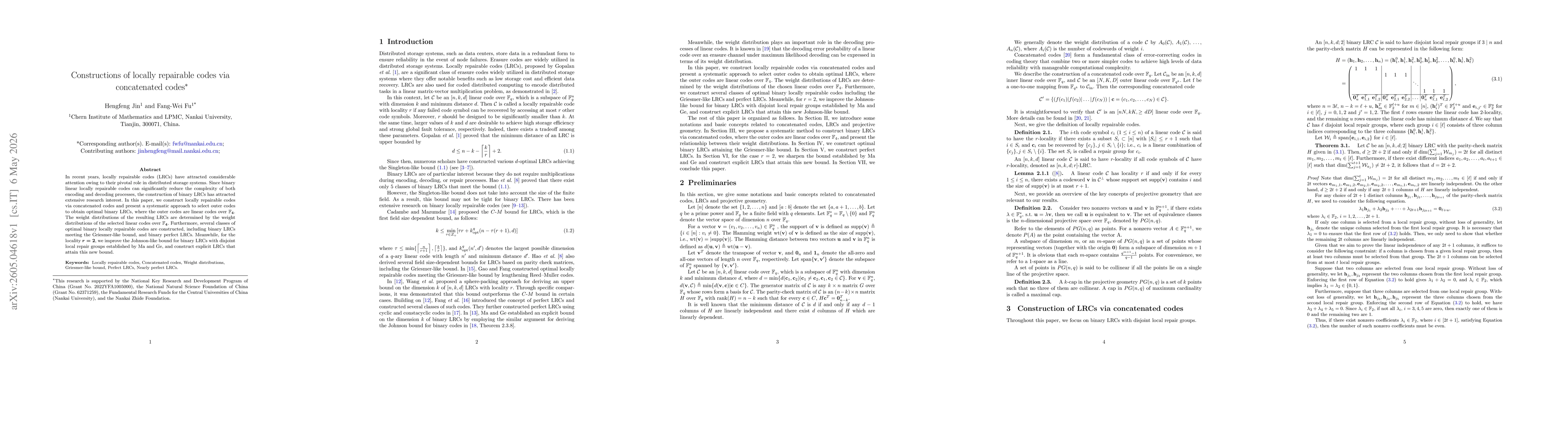 Thumbnail for Constructions of locally repairable codes via concatenated codes