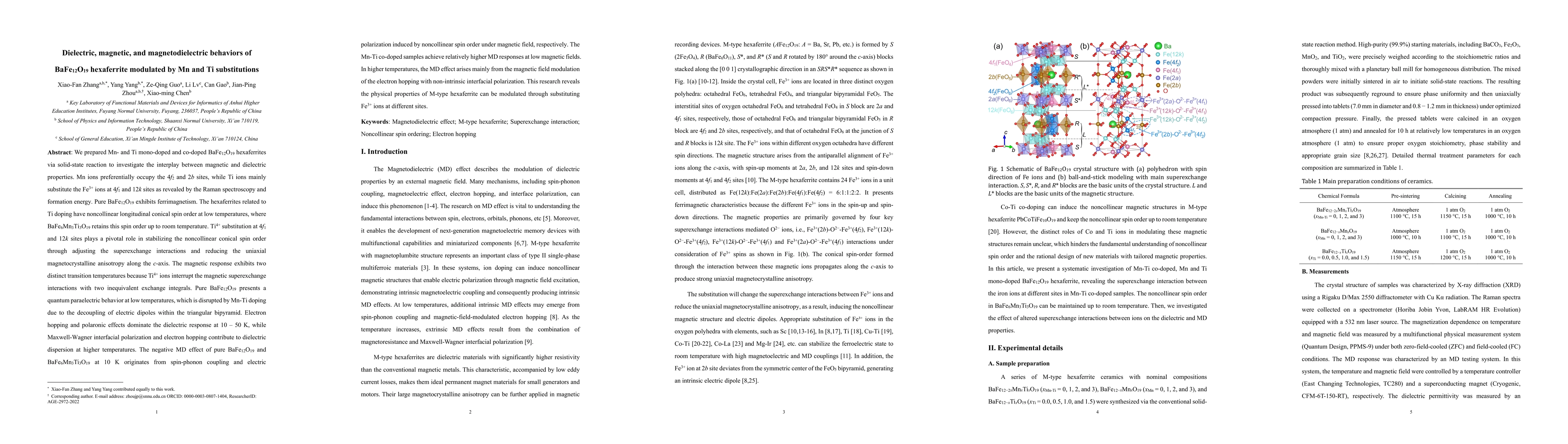 Thumbnail for Dielectric, magnetic, and magnetodielectric behaviors of BaFe12O19 hexaferrite modulated by Mn and Ti substitutions