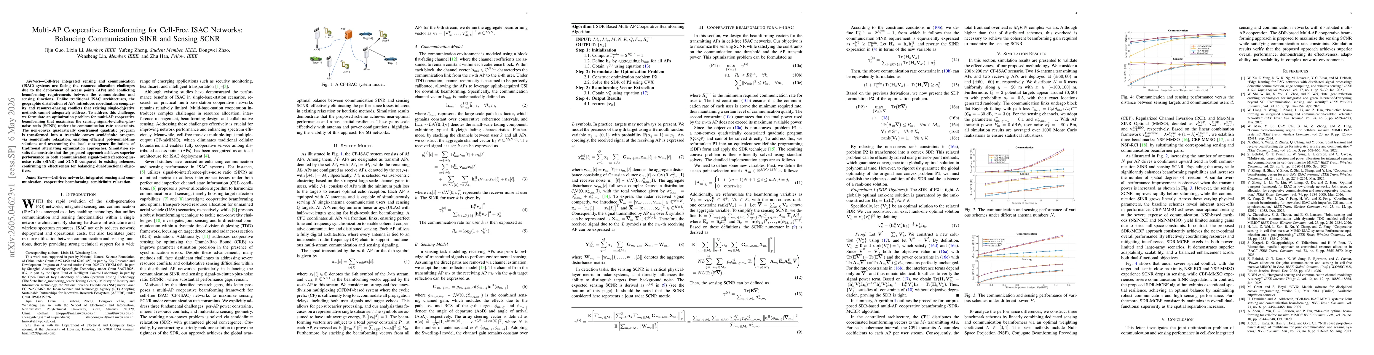 Thumbnail for Multi-AP Cooperative Beamforming for Cell-Free ISAC Networks: Balancing Communication SINR and Sensing SCNR
