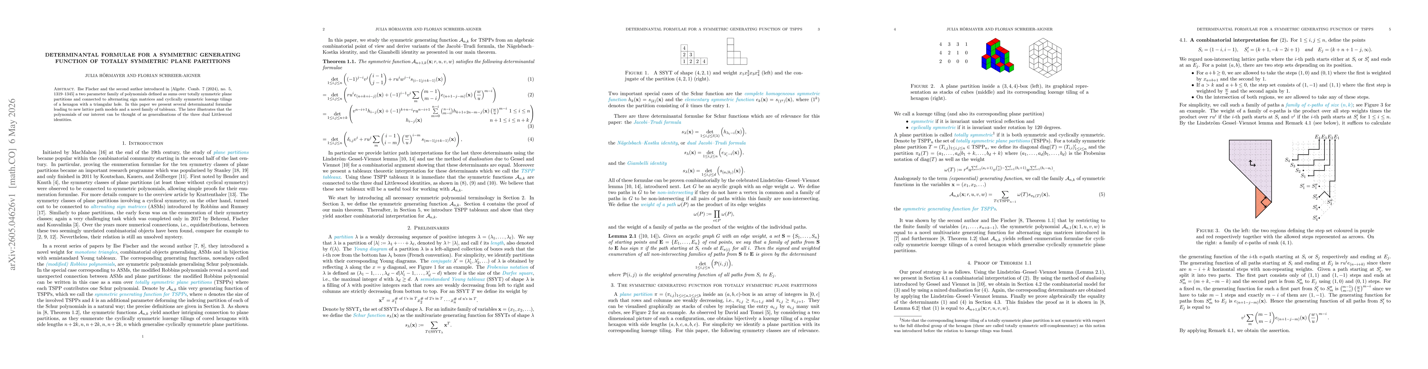 Thumbnail for Determinantal formulae for a symmetric generating function of totally symmetric plane partitions