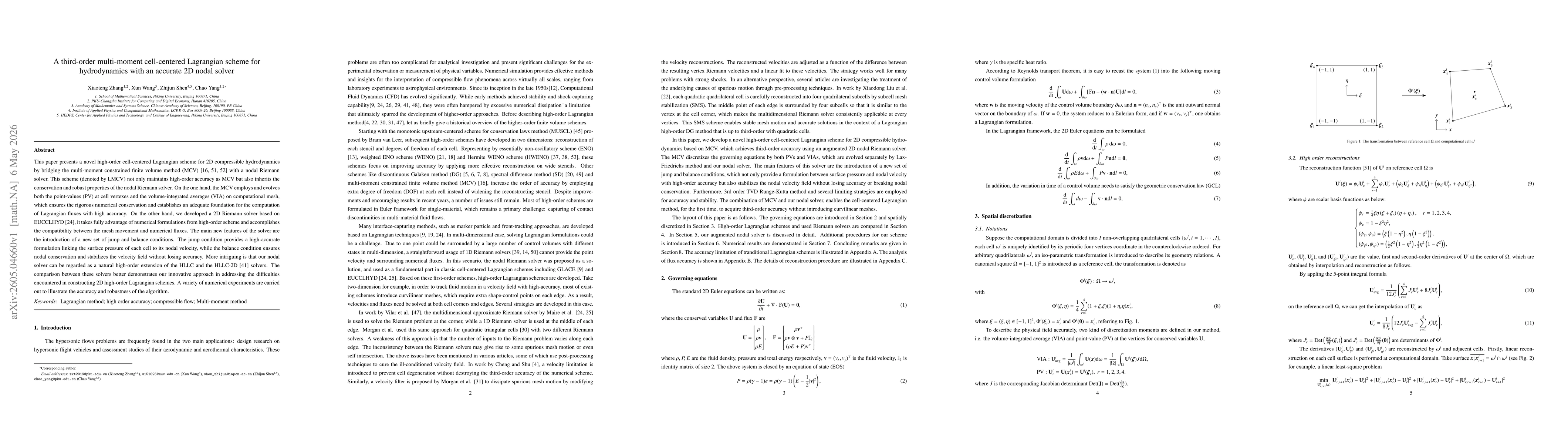 Thumbnail for A third-order multi-moment cell-centered Lagrangian scheme for hydrodynamics with an accurate 2D nodal solver