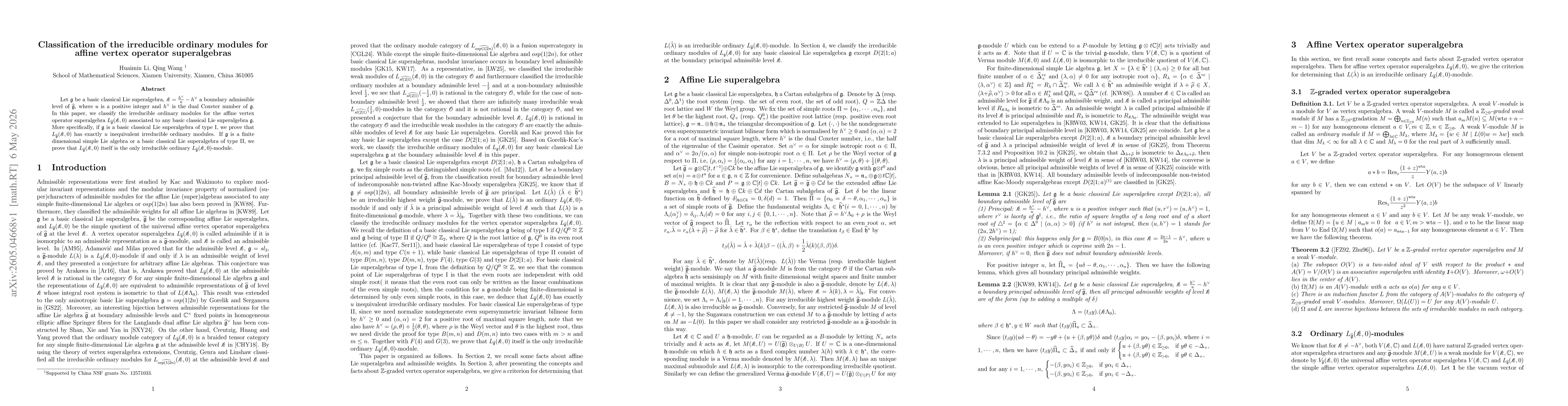 Thumbnail for Classification of the irreducible ordinary modules for affine vertex operator superalgebras