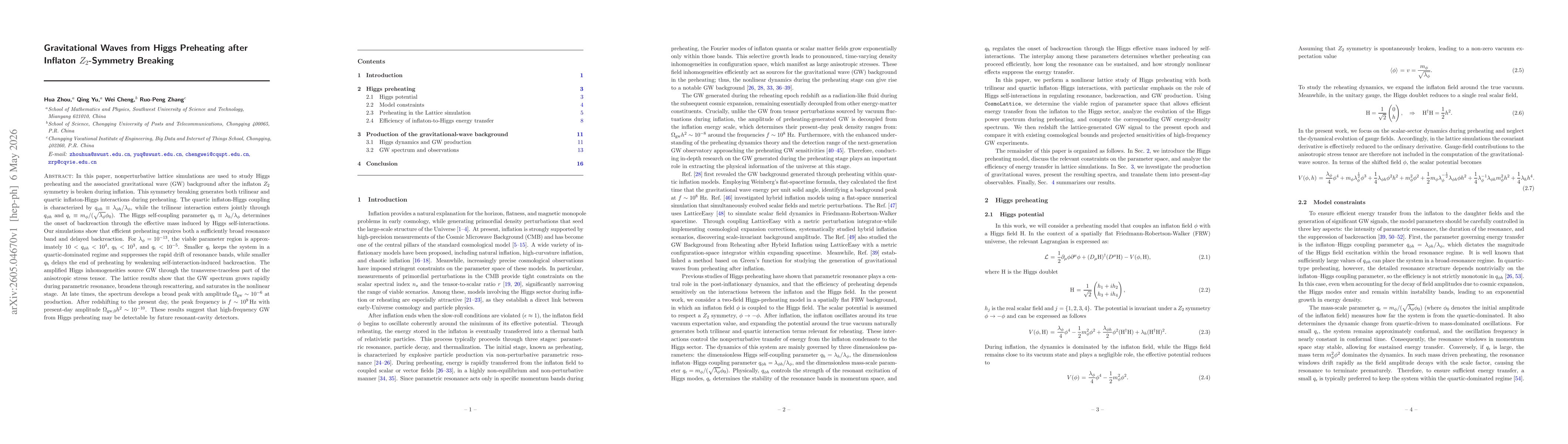 Thumbnail for Gravitational Waves from Higgs Preheating after Inflaton $Z_2$-Symmetry Breaking