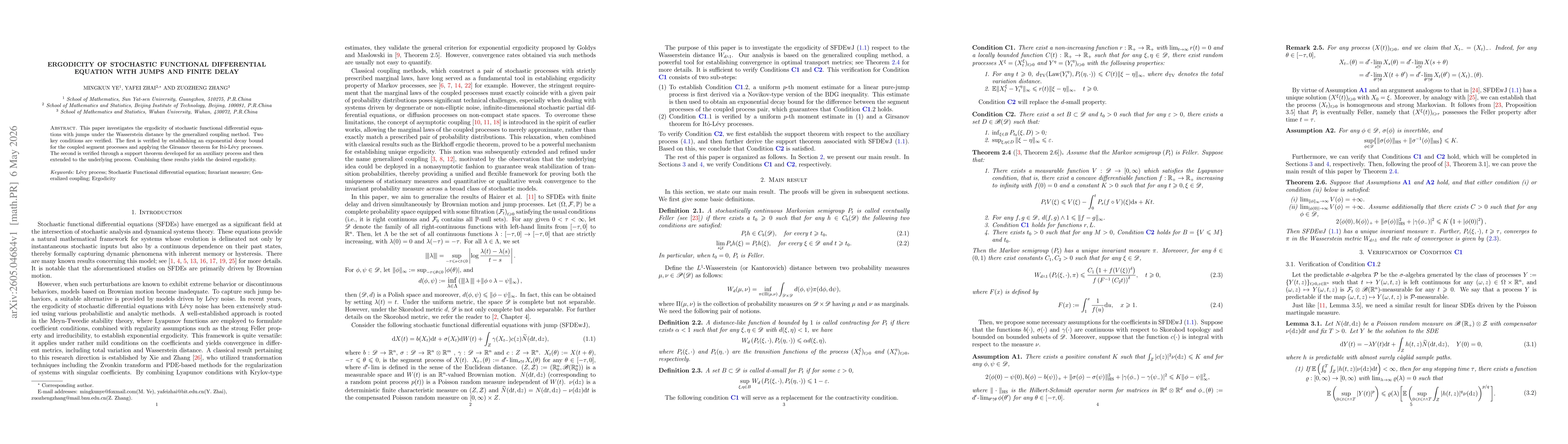 Thumbnail for Ergodicity of stochastic functional differential equation with jumps and finite delay