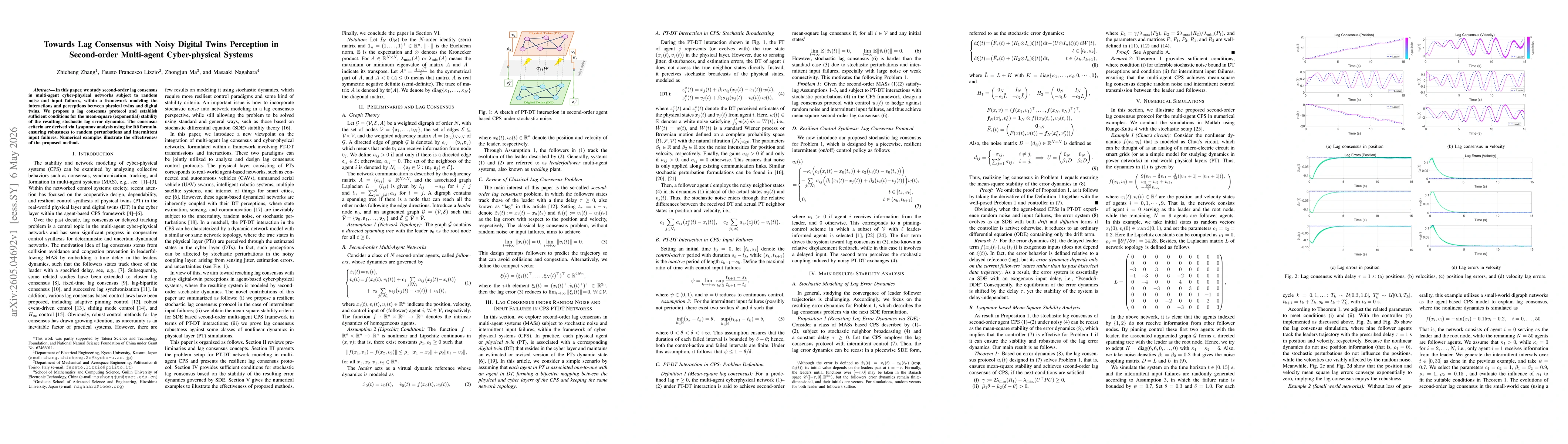 Thumbnail for Towards Lag Consensus with Noisy Digital Twins Perception in Second-order Multi-agent Cyber-physical Systems