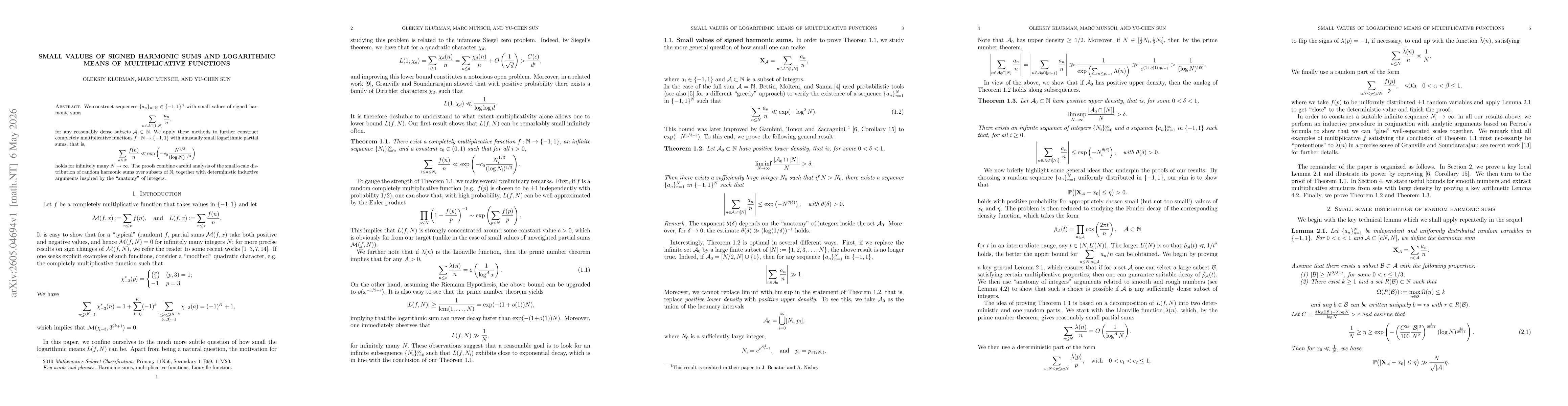 Thumbnail for Small values of signed harmonic sums and logarithmic means of multiplicative functions