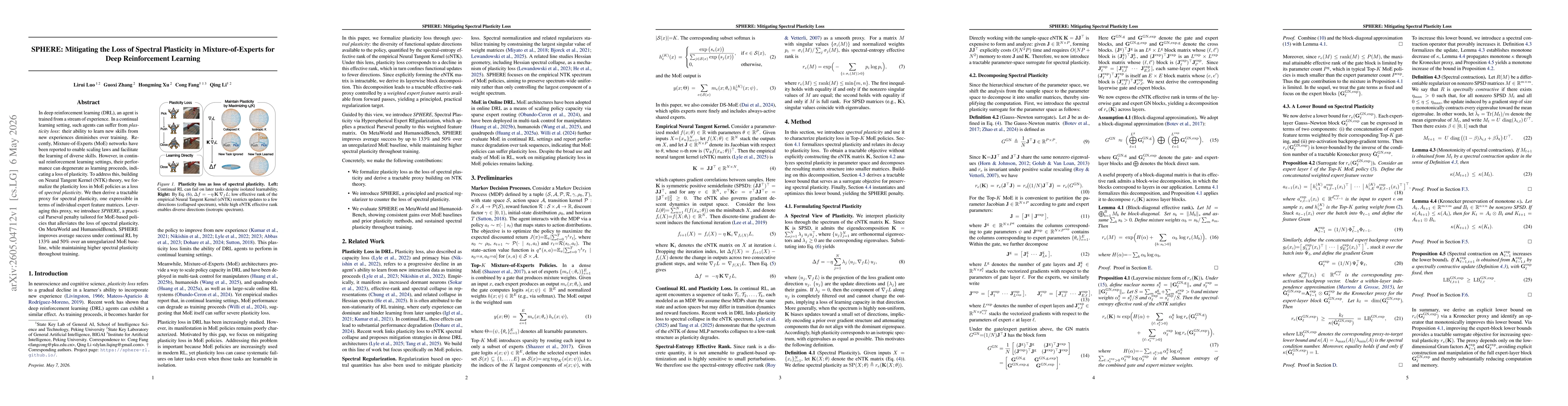 Thumbnail for SPHERE: Mitigating the Loss of Spectral Plasticity in Mixture-of-Experts for Deep Reinforcement Learning