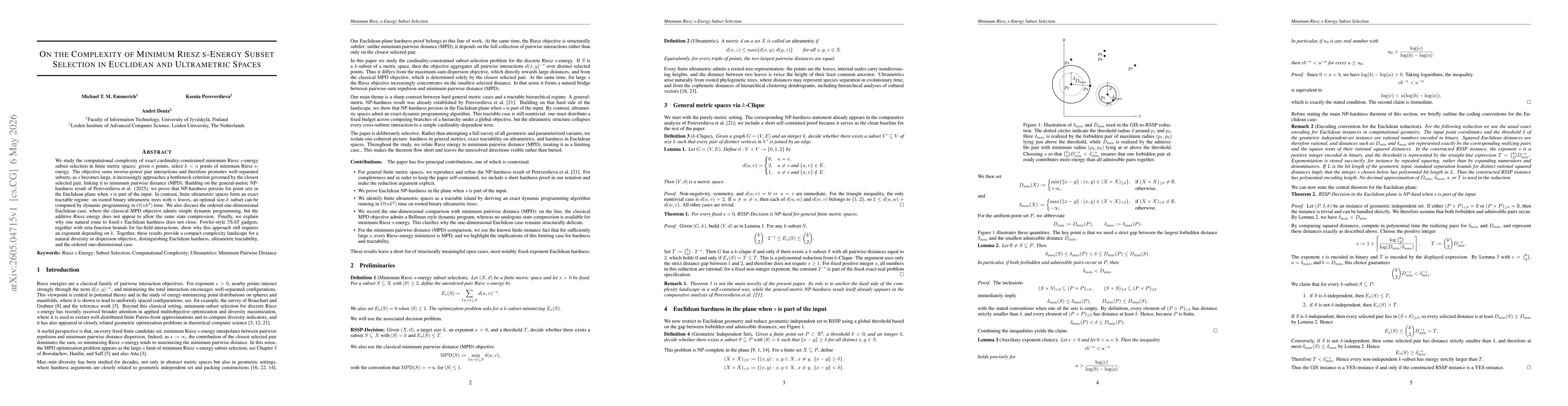 Thumbnail for On the Complexity of Minimum Riesz s-Energy Subset Selection in Euclidean and Ultrametric Spaces