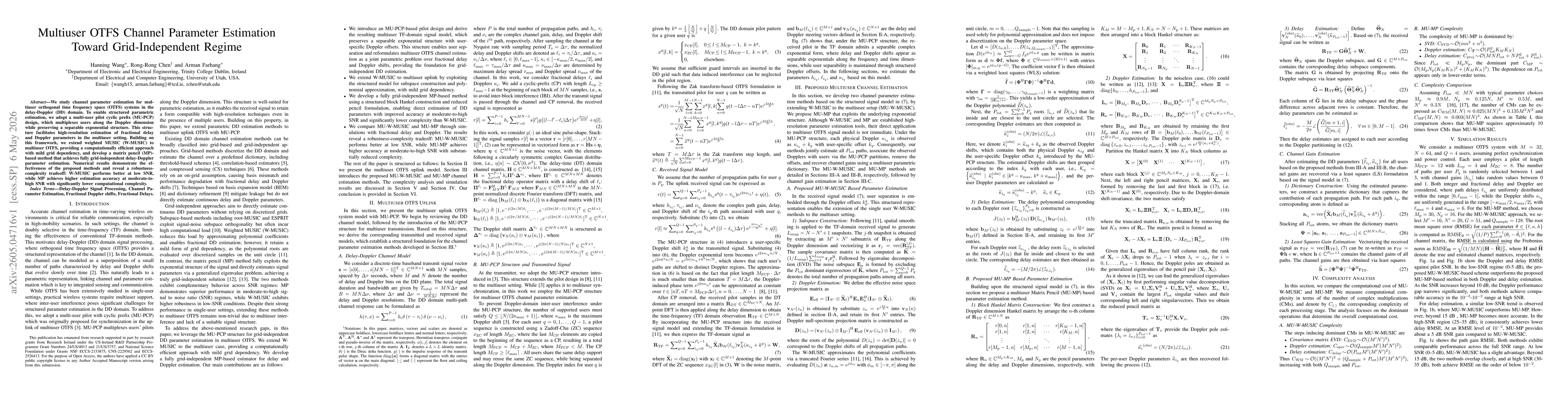 Thumbnail for Multiuser OTFS Channel Parameter Estimation Toward Grid-Independent Regime