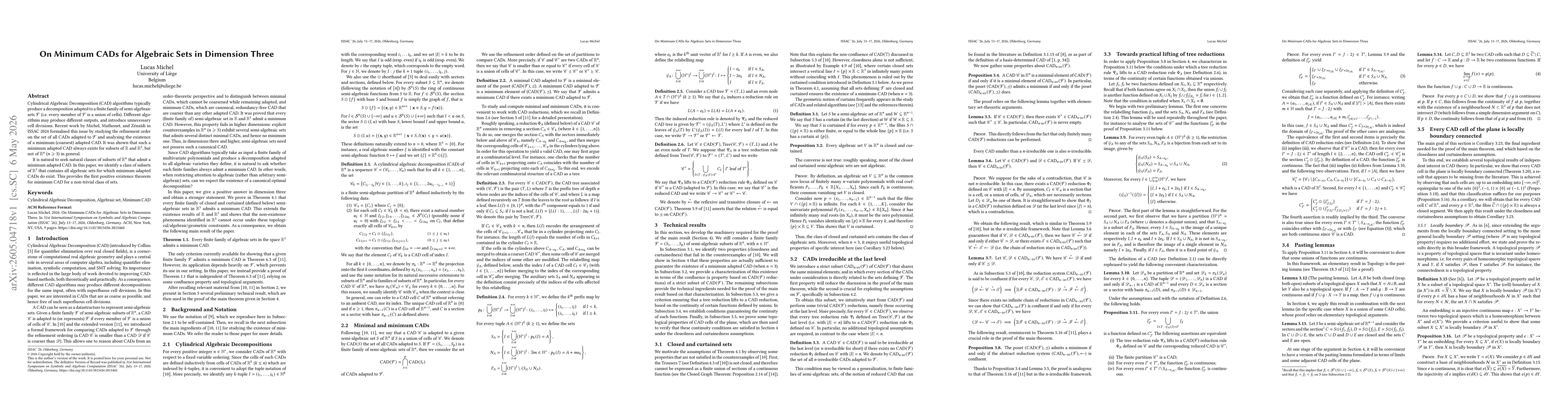 Thumbnail for On Minimum CADs for Algebraic Sets in Dimension Three