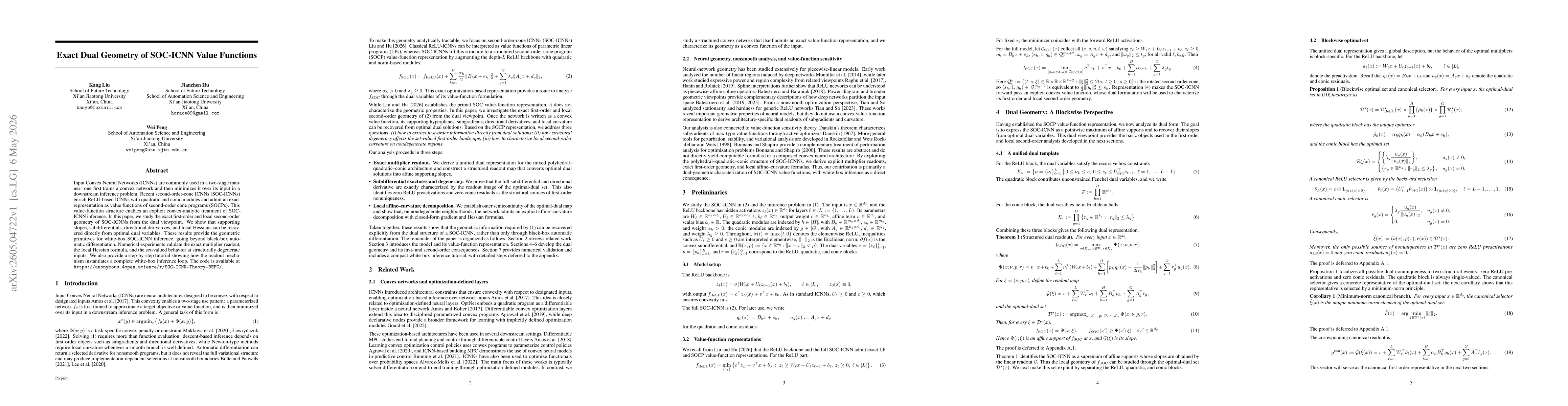 Thumbnail for Exact Dual Geometry of SOC-ICNN Value Functions