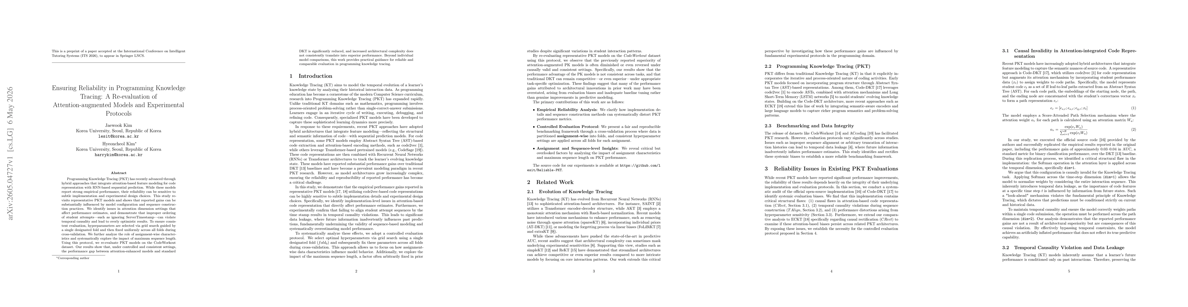 Thumbnail for Ensuring Reliability in Programming Knowledge Tracing: A Re-evaluation of Attention-augmented Models and Experimental Protocols