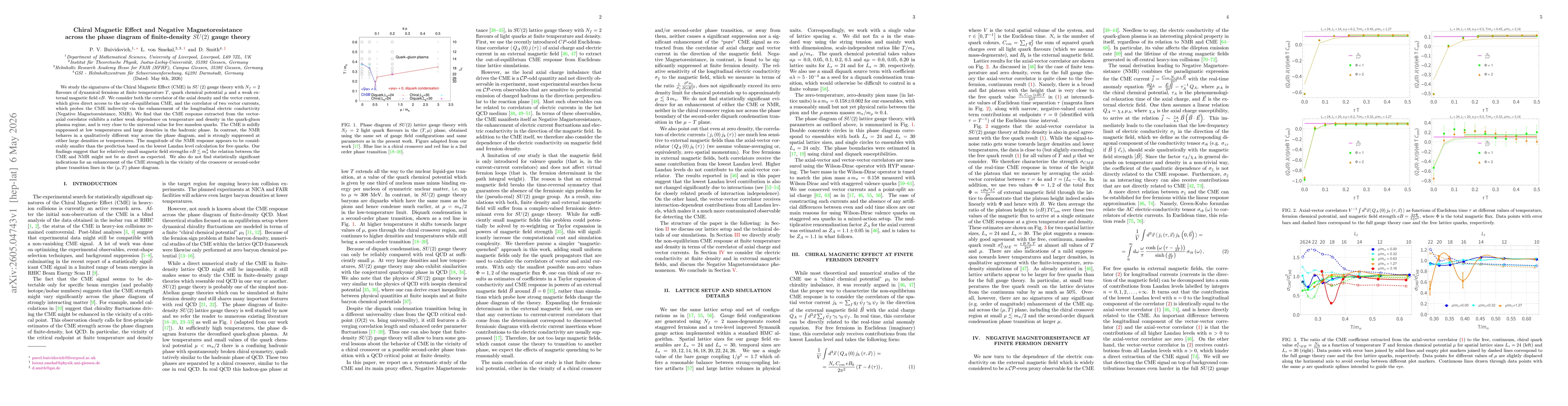 Thumbnail for Chiral Magnetic Effect and Negative Magnetoresistance across the phase diagram of finite-density SU(2) gauge theory