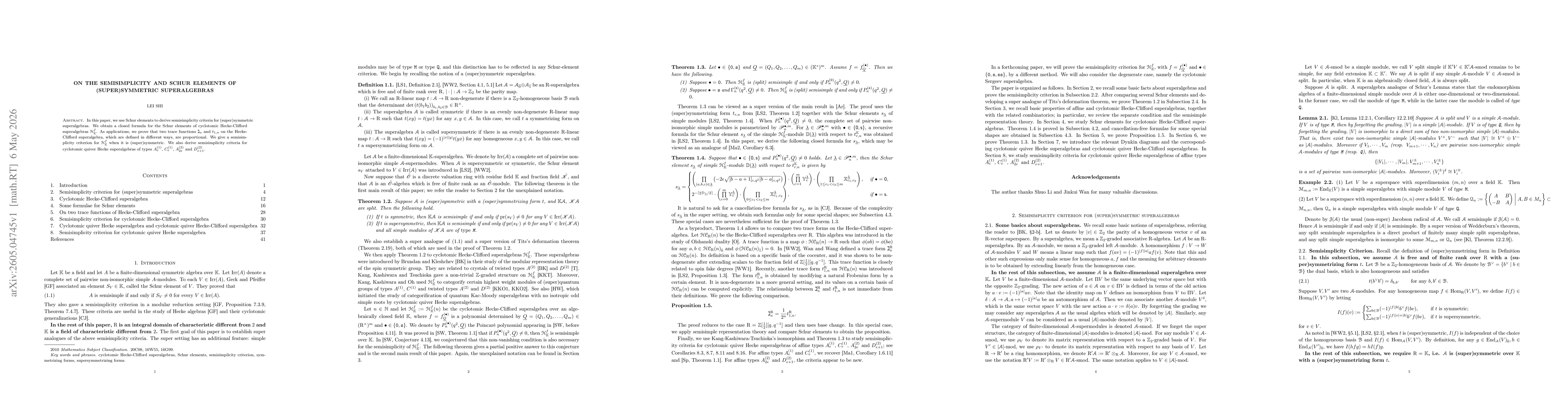 Thumbnail for On the semisimplicity and Schur elements of (super)symmetric superalgebras