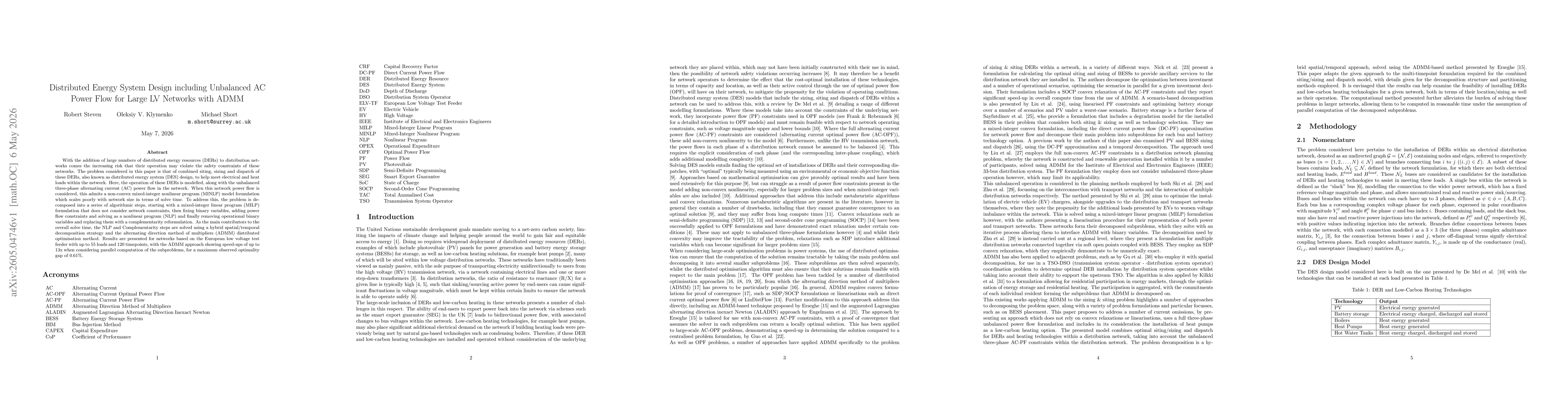Thumbnail for Distributed Energy System Design including Unbalanced AC Power Flow for Large LV Networks with ADMM