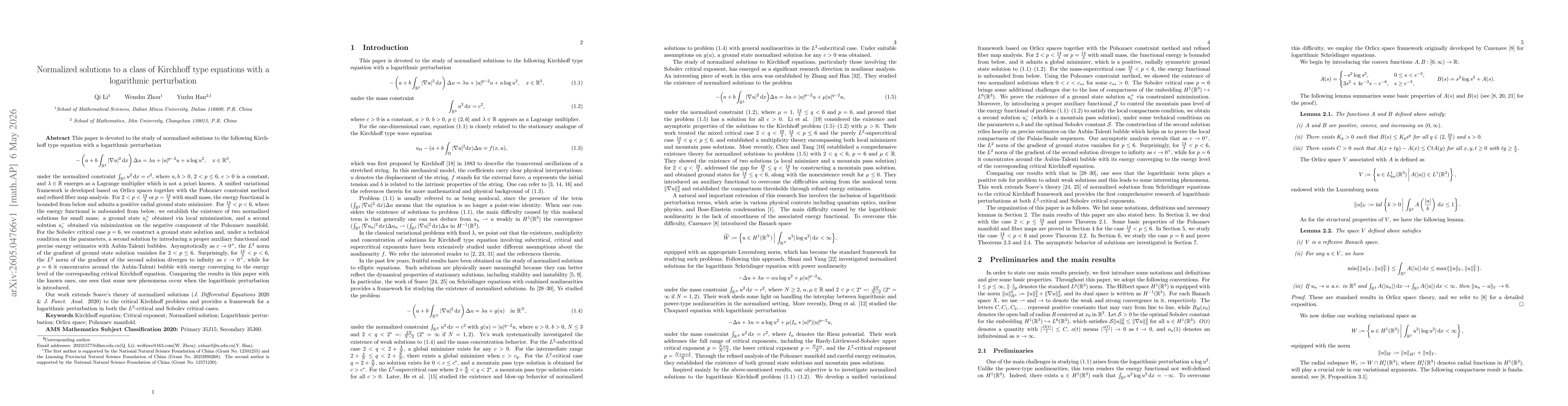 Thumbnail for Normalized solutions to a class of Kirchhoff type equations with a logarithmic perturbation