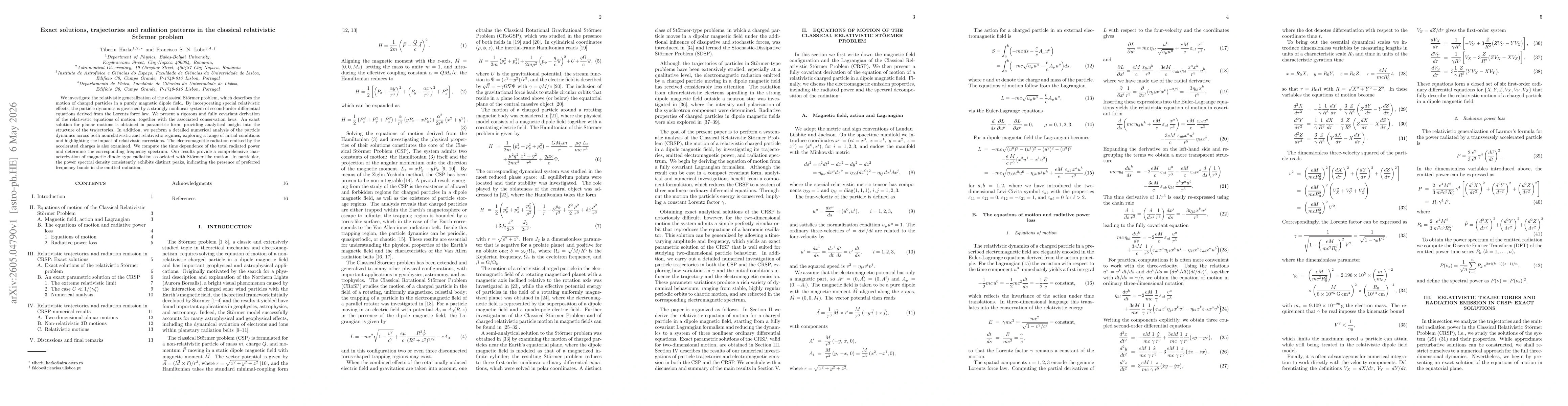 Thumbnail for Exact solutions, trajectories and radiation patterns in the classical relativistic Störmer problem