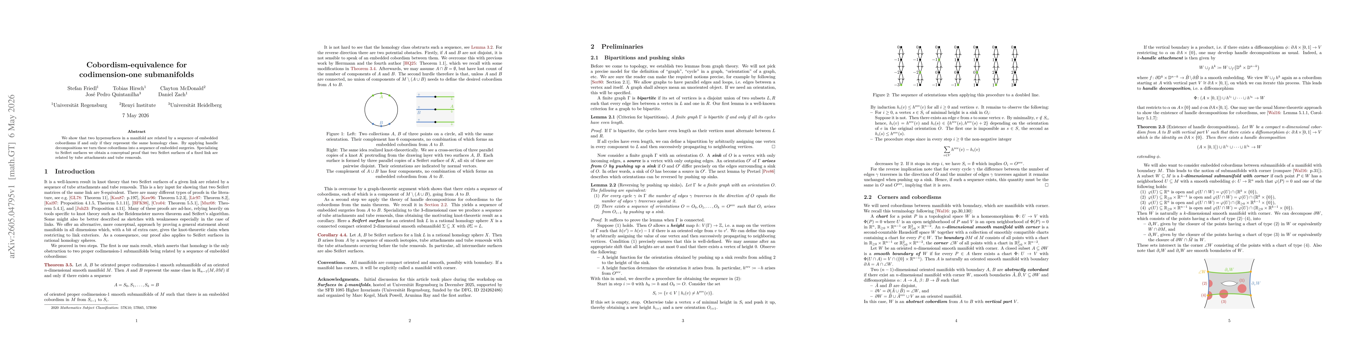 Thumbnail for Cobordism-equivalence for codimension-one submanifolds