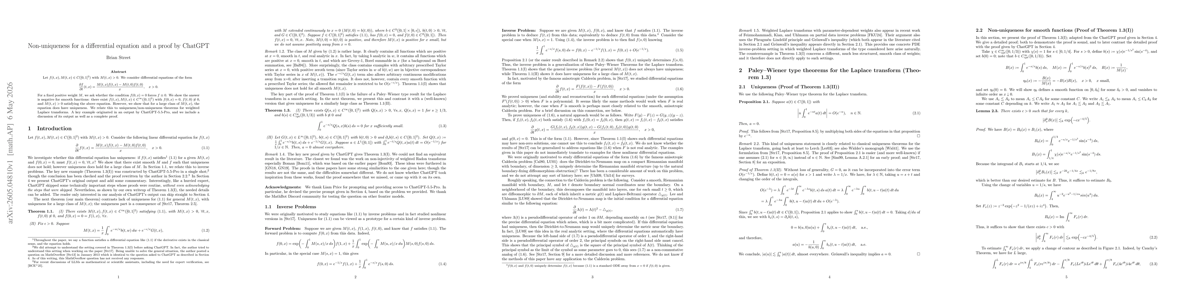 Thumbnail for Non-uniqueness for a differential equation and a proof by ChatGPT