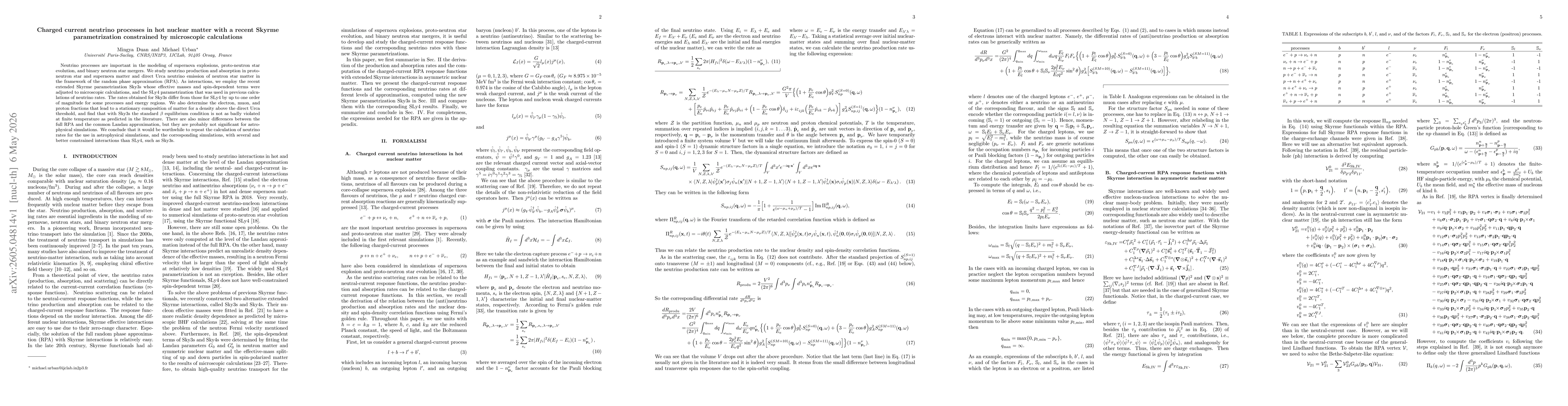 Thumbnail for Charged current neutrino processes in hot nuclear matter with a recent Skyrme parametrization constrained by microscopic calculations