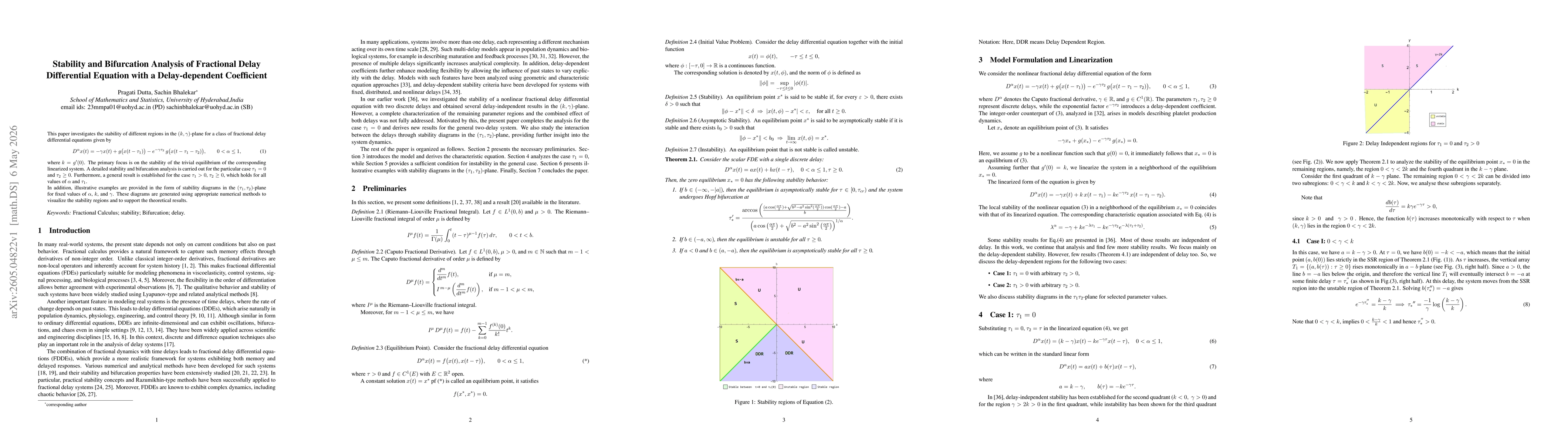 Thumbnail for Stability and Bifurcation Analysis of Fractional Delay Differential Equation with a Delay-dependent Coefficient