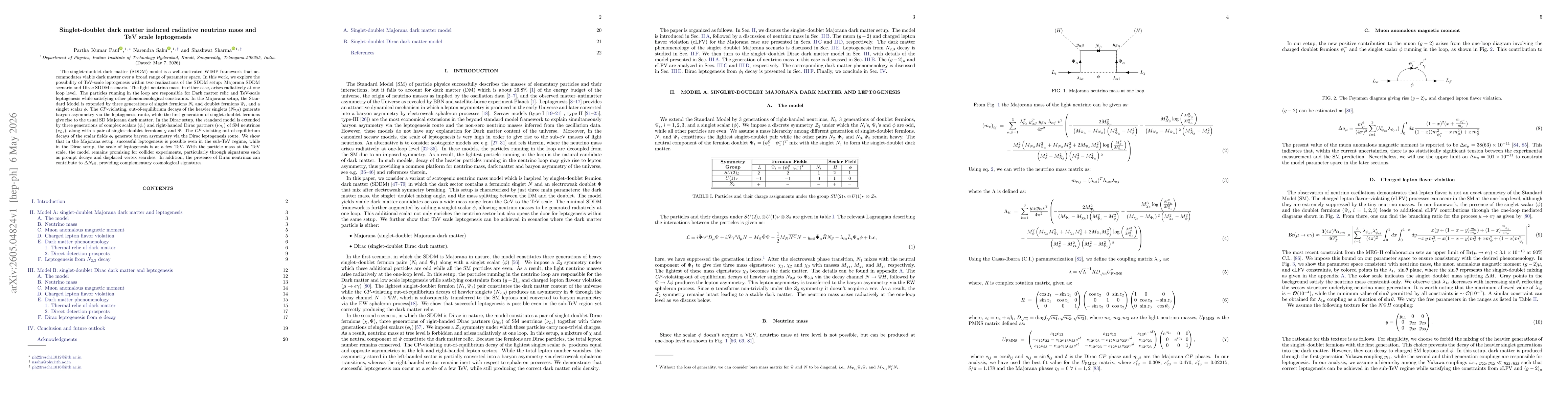 Thumbnail for Singlet-doublet dark matter induced radiative neutrino mass and TeV scale leptogenesis