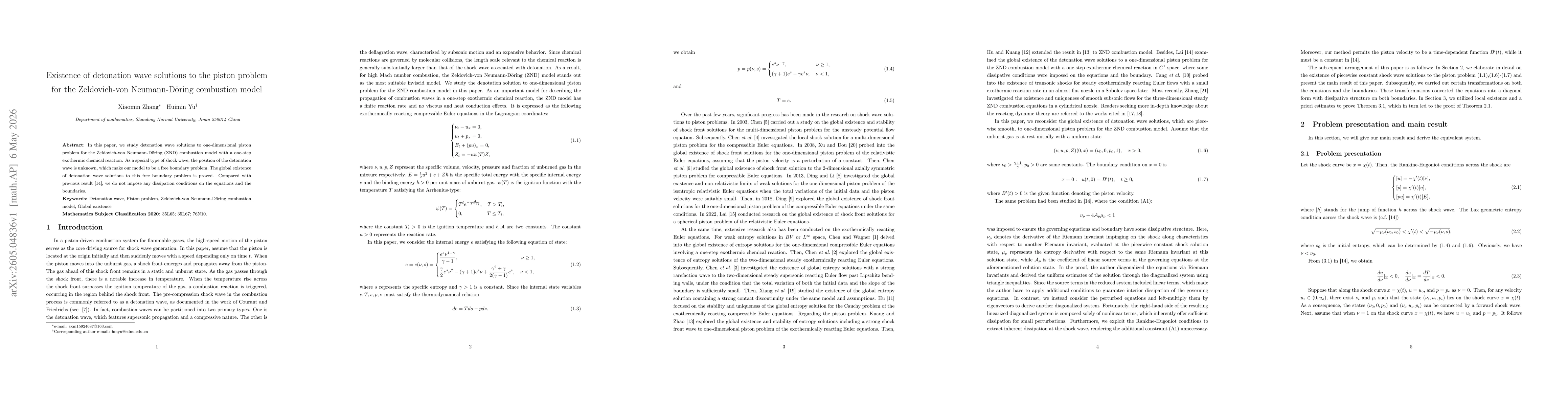 Thumbnail for Existence of detonation wave solutions to the piston problem for the Zeldovich-von Neumann-D{ö}ring combustion model