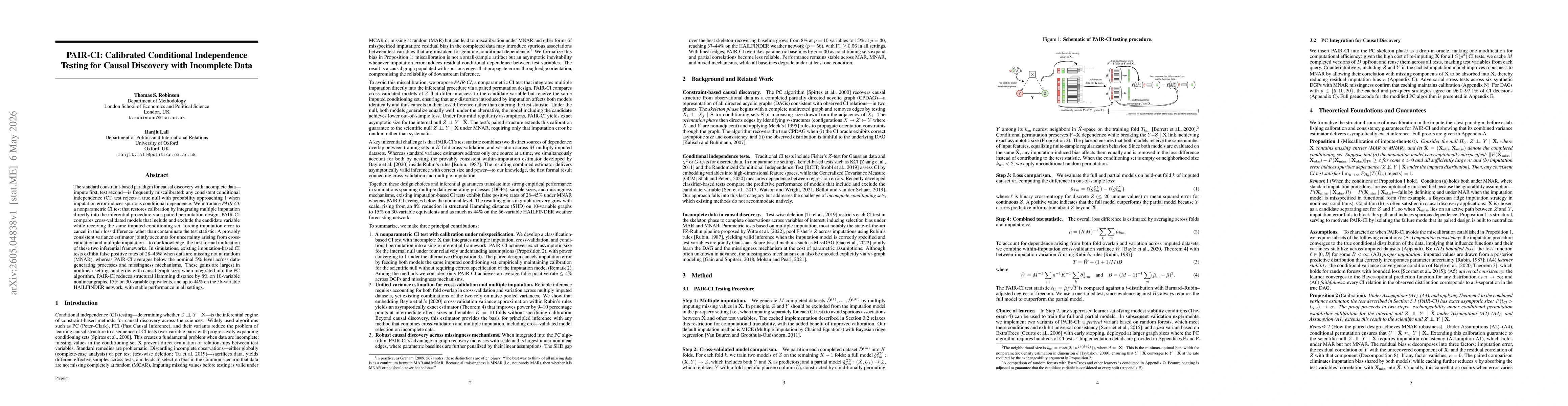Thumbnail for PAIR-CI: Calibrated Conditional Independence Testing for Causal Discovery with Incomplete Data