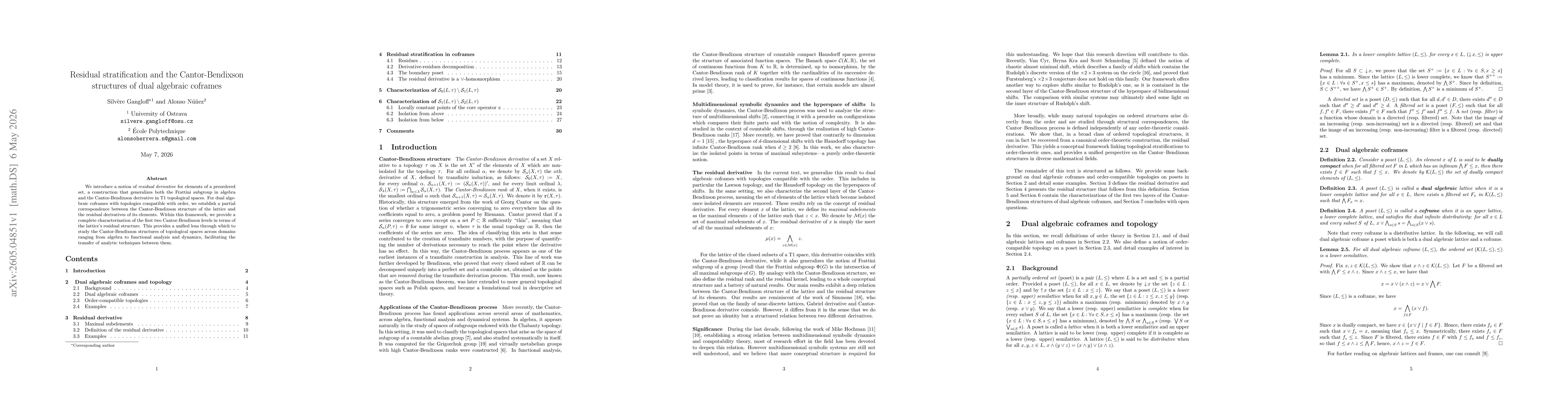Thumbnail for Residual stratification and the Cantor-Bendixson structures of dual algebraic coframes