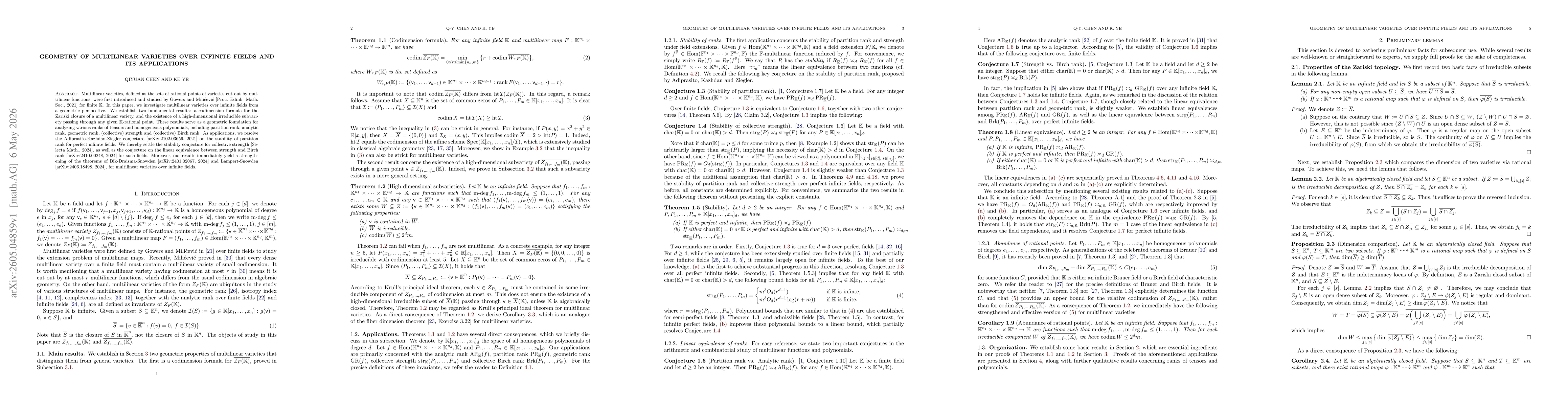 Thumbnail for Geometry of multilinear varieties over infinite fields and its applications