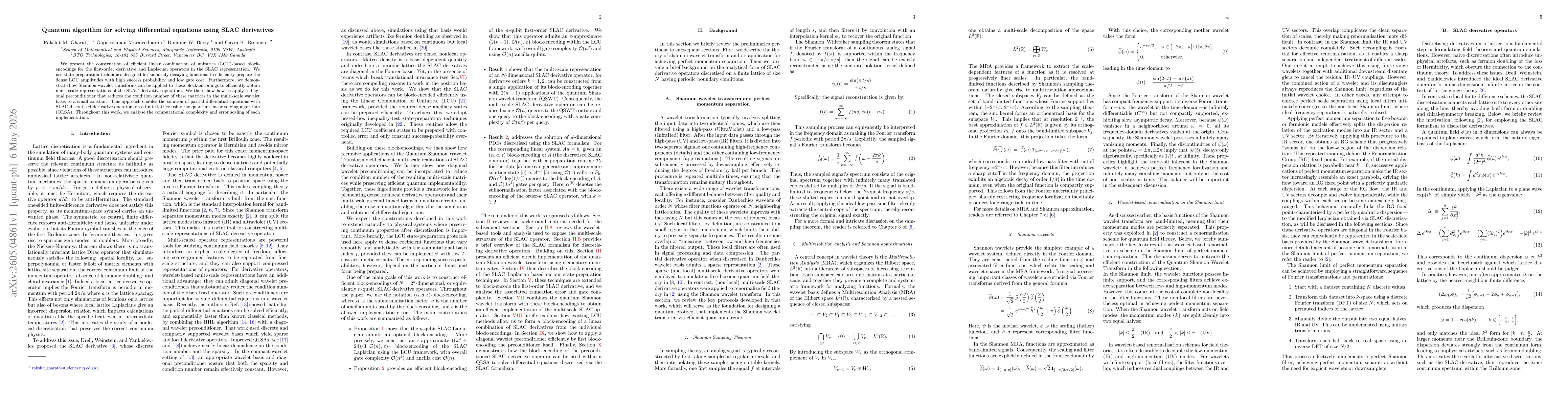 Thumbnail for Quantum algorithm for solving differential equations using SLAC derivatives