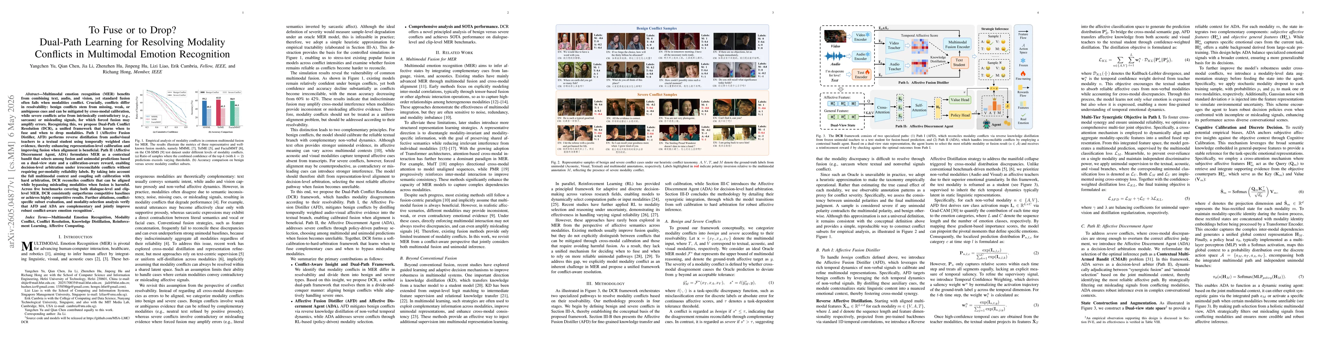 Thumbnail for To Fuse or to Drop? Dual-Path Learning for Resolving Modality Conflicts in Multimodal Emotion Recognition