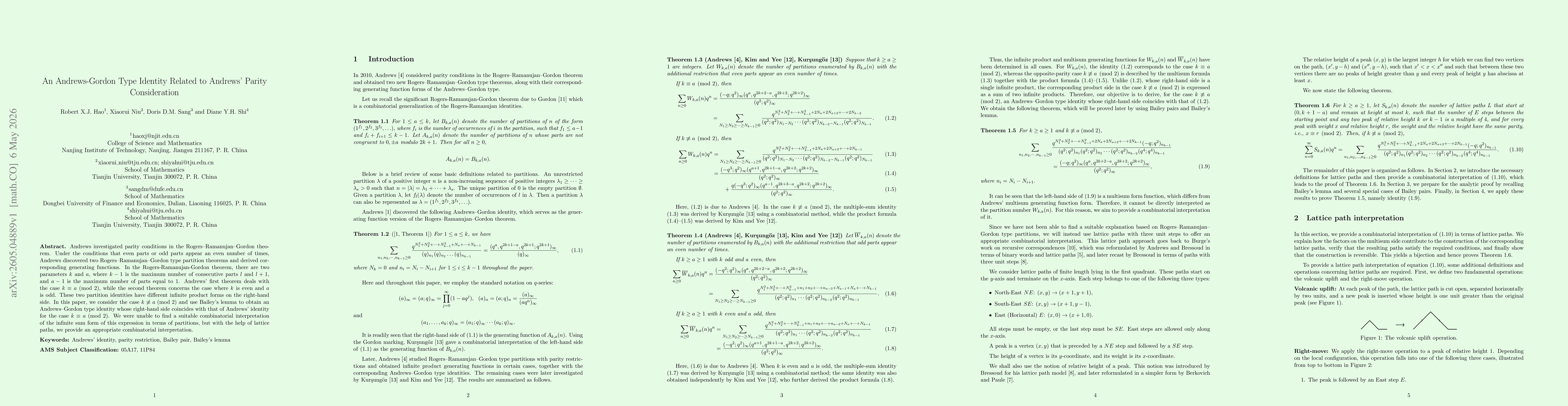 Thumbnail for An Andrews-Gordon Type Identity Related to Andrews' Parity Consideration