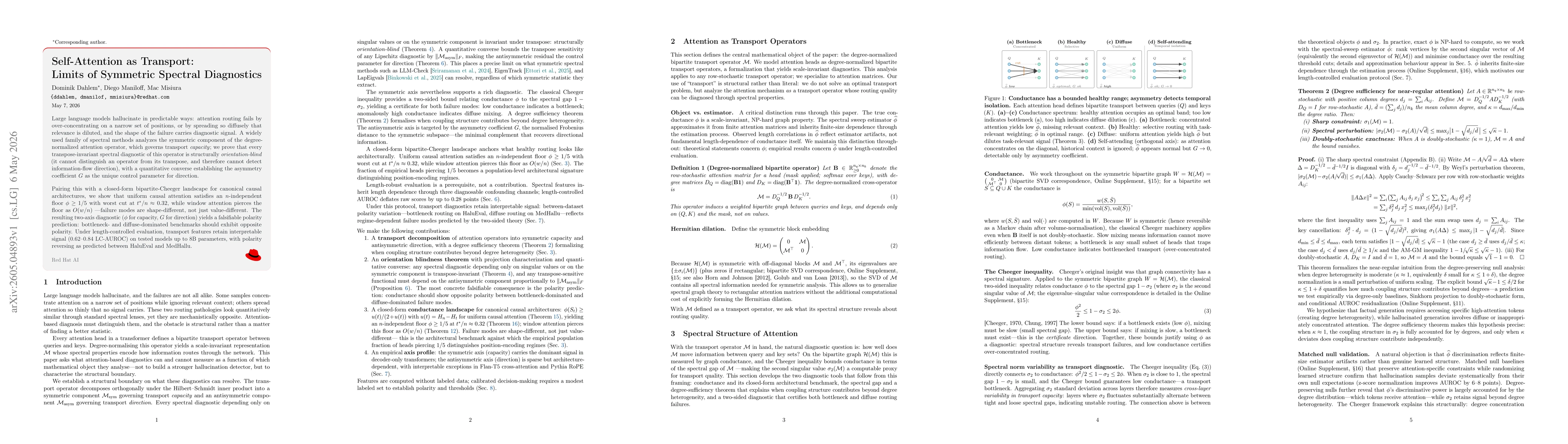 Thumbnail for Self-Attention as Transport: Limits of Symmetric Spectral Diagnostics