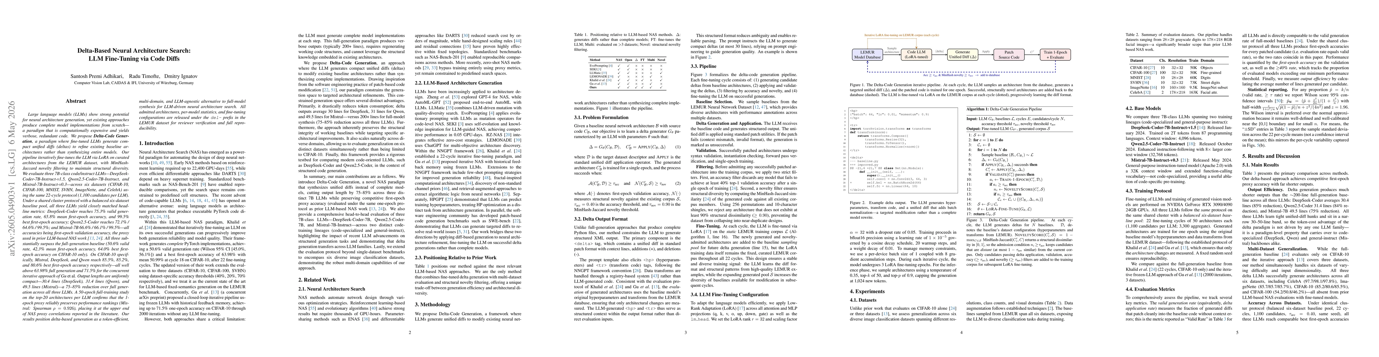 Thumbnail for Delta-Based Neural Architecture Search: LLM Fine-Tuning via Code Diffs