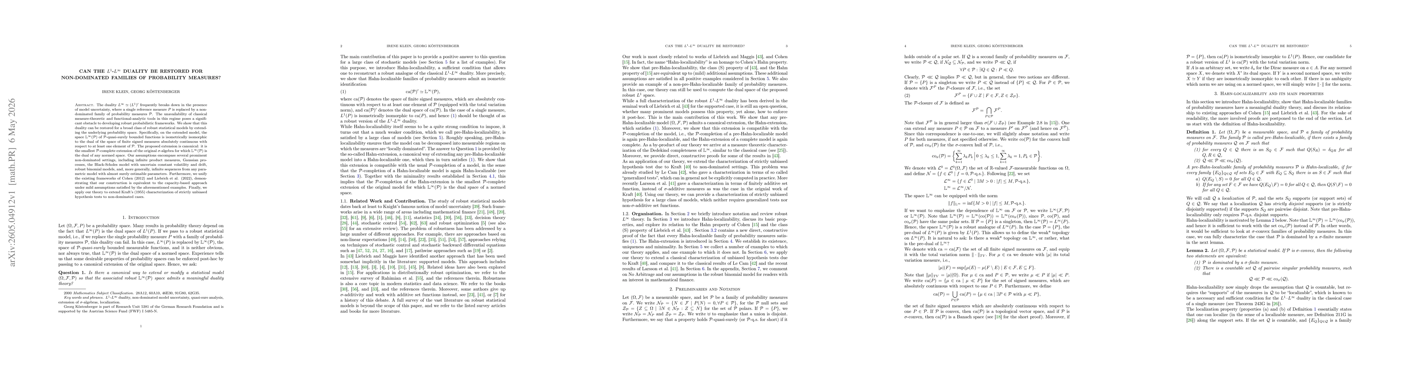 Thumbnail for Can the $L^1$-$L^\infty$ duality be restored for non-dominated families of probability measures?